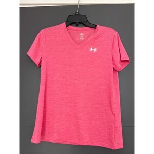 Under Armour Womens Tech V-Neck Short Sleeve T-Shirt Pink Heather Small